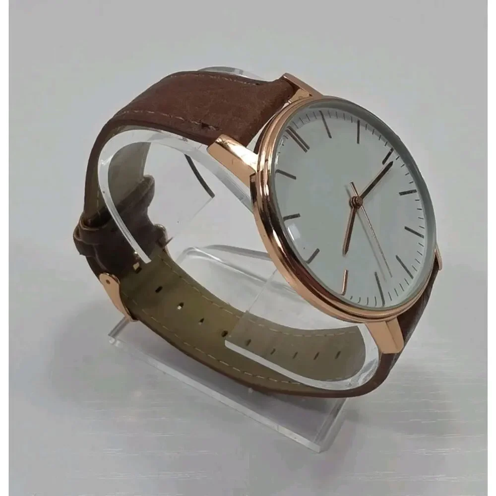 Rose Gold Tone Wristwatch W/ Adjustable Brown Buckle Band New Battery W282